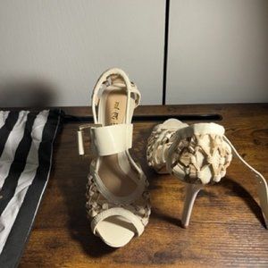 L.A.M.B. Cream and white caged heel